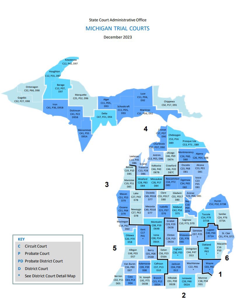 Michigan trial court districts map